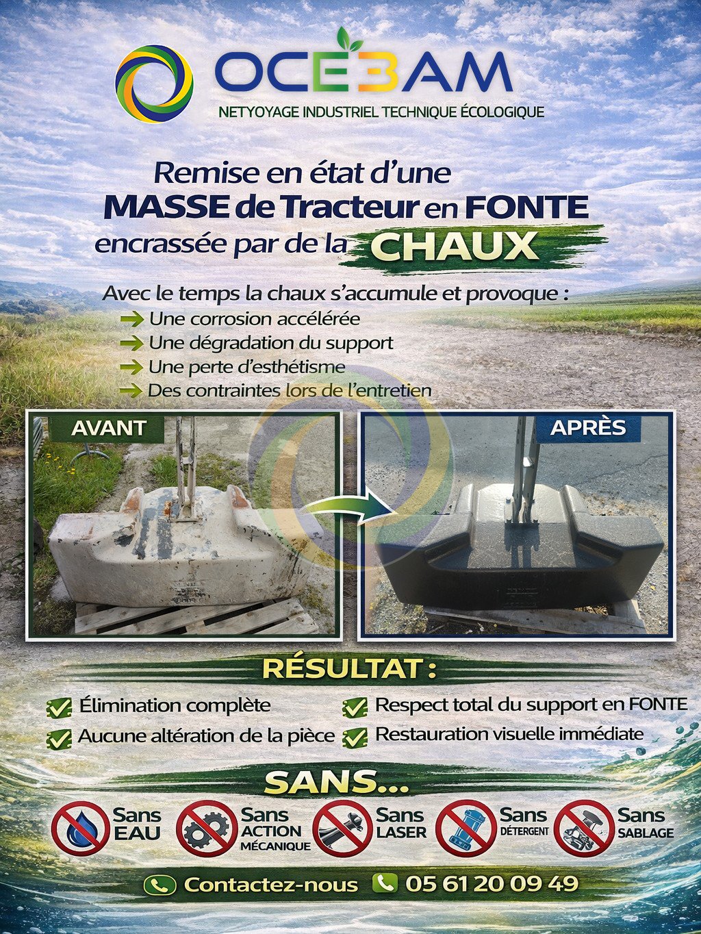 Post LinkedIn sur la Remise en état d'une Masse de Tracteur en FONTE encrassée par de la CHAUX